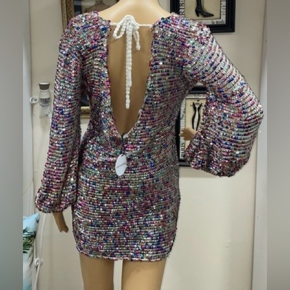 Retrofete Tara Crochet Sequin Long Sleeve Dress, medium - Picture 4 of 10